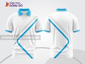 Mẫu áo polo 3D đồng phục công ty màu trắng phối xanh cyan đường chéo ctpd3207