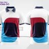 Mẫu polo 3D đồng phục công sở màu trắng phối xanh navy đỏ và xanh cyan ctpd3213