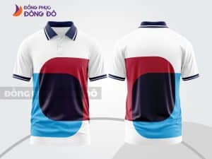 Mẫu polo 3D đồng phục công sở màu trắng phối xanh navy đỏ và xanh cyan ctpd3213