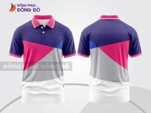 Mẫu áo polo 3D đồng phục công ty màu xanh dương phối hồng cánh sen và xám ctpd3214