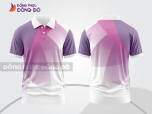 Mẫu áo thun cổ bẻ 3D đồng phục nhân viên màu trắng phối tím hồng ctpd3215