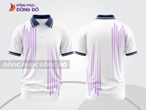 Mẫu áo polo 3D đồng phục văn phòng màu trắng họa tiết sọc tím ctpd3217