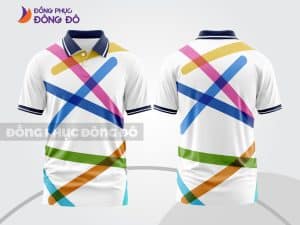 Mẫu polo 3D công ty đẹp màu trắng phối sọc đa sắc ctpd3218