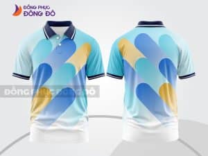 Mẫu áo thun polo 3D đồng phục doanh nghiệp màu trắng phối xanh cyan và vàng ctpd3219