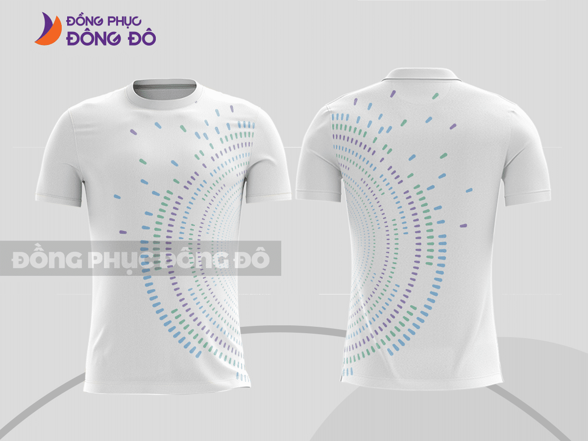 Mẫu t-shirt 3d đồng phục công ty đẹp màu trắng phối xanh cyan và tím cttd31