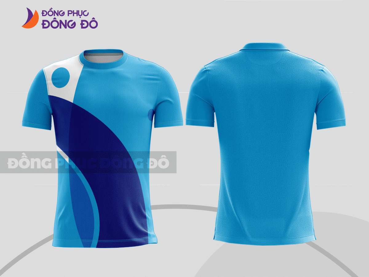 Mẫu thiết kế áo t-shirt 3d đồng phục doanh nghiệp màu xanh cyan phối xanh navy cttd32