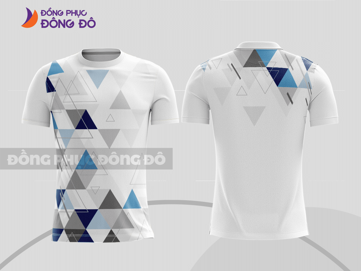 Mẫu áo thun t-shirt 3d đồng phục nhân viên đẹp màu trắng phối xanh navy và xám cttd33
