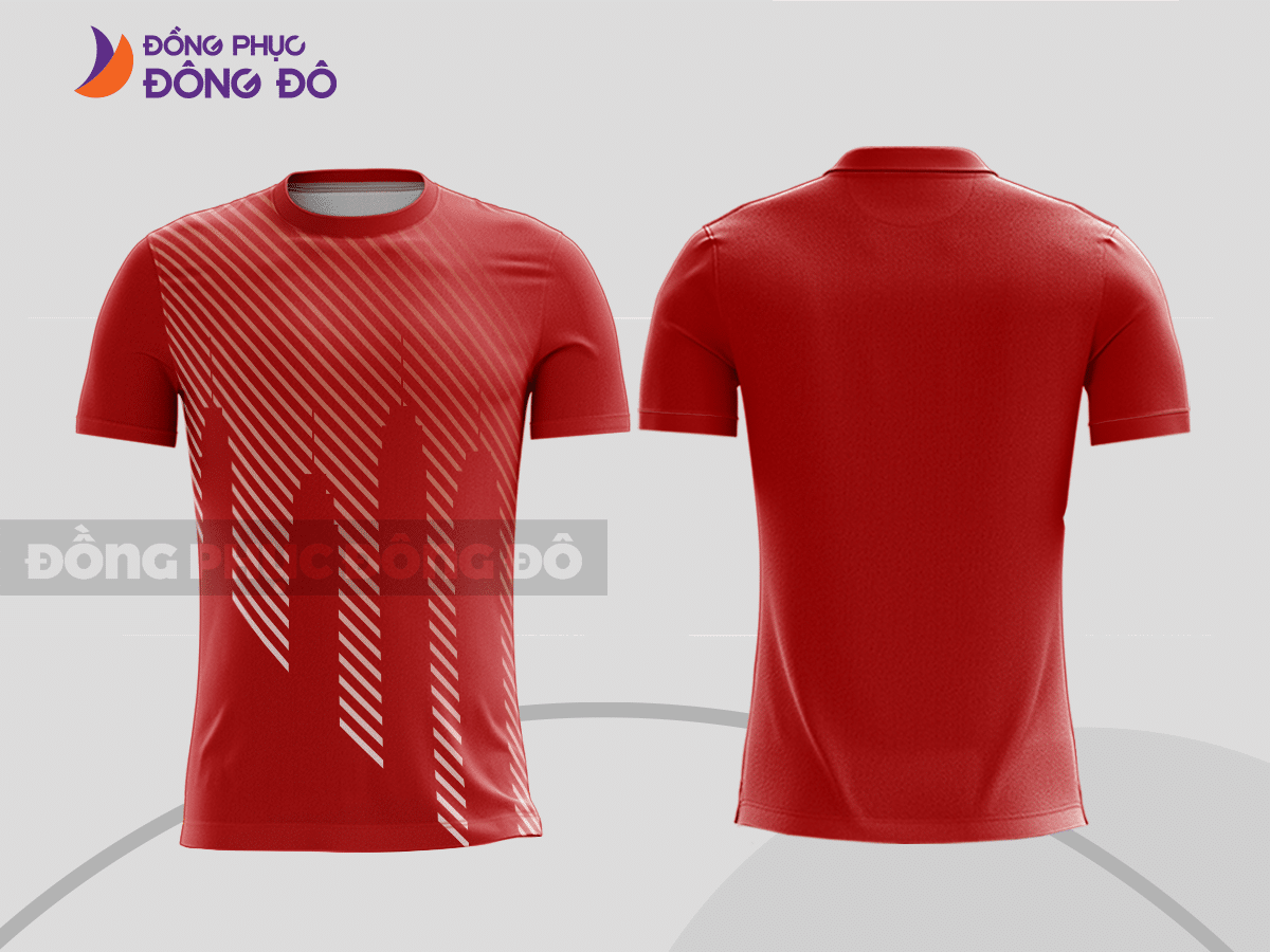 Mẫu thiết kế áo t-shirt 3d đồng phục nhân viên đẹp màu đỏ phối họa tiết đỏ đô cttd41