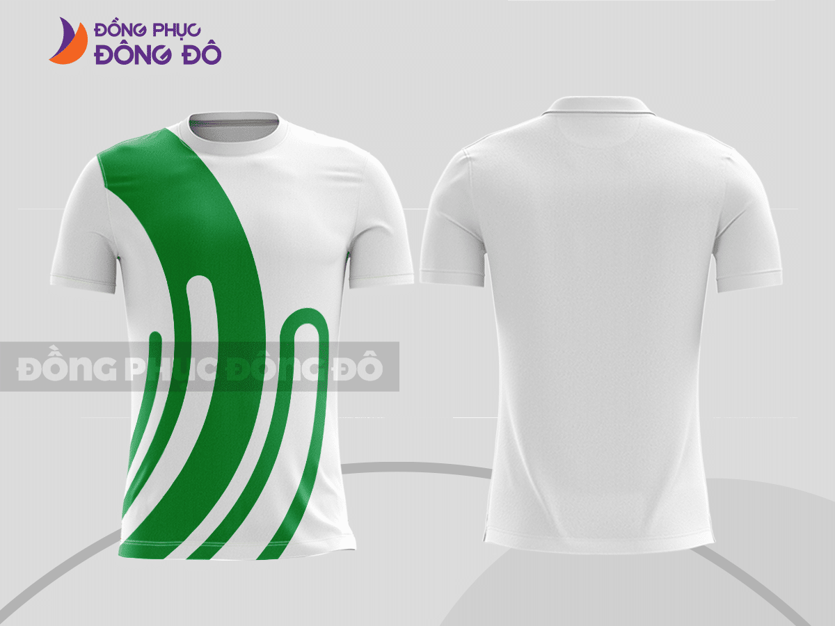 Mẫu t-shirt 3d đồng phục nhân viên đẹp màu trắng phối xanh lá cttd45