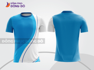 Mẫu thiết kế áo t-shirt 3d đồng phục văn phòng màu trắng phối xanh cyan cttd66
