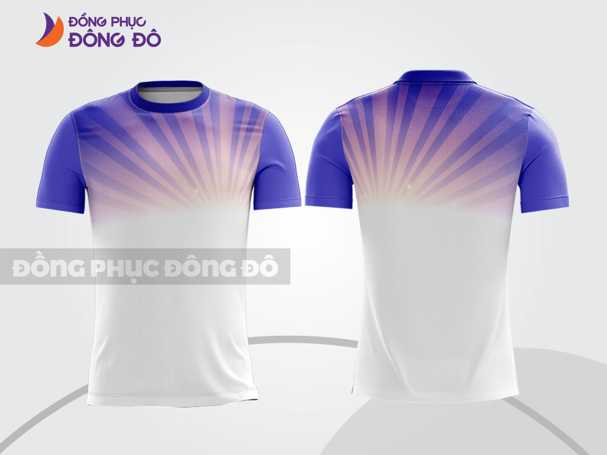 Mẫu áo thun t-shirt 3d đồng phục văn phòng màu trắng phối tím và xanh dương cttd70