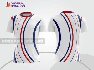 Mẫu thiết kế áo t-shirt 3d đồng phục công ty đẹp màu trắng phối xanh navy và đỏ cttd83