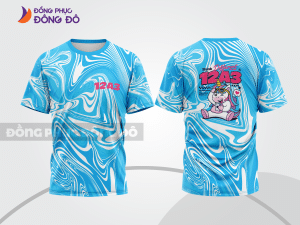 Mẫu áo đồng phục học sinh màu xanh cyan phối xanh ngọc hình in slogan ấn tượng lptd29