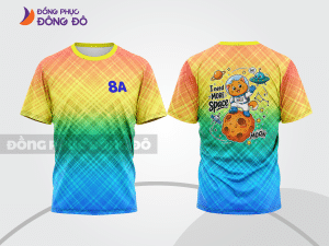 Mẫu áo thun lớp in hình màu xanh cyan phối vàng kem hình in slogan ấn tượng lptd43