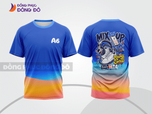 Mẫu T-shirt lớp trẻ trung màu xanh dương phối xanh navy họa tiết chữ typography nổi bật lptd46