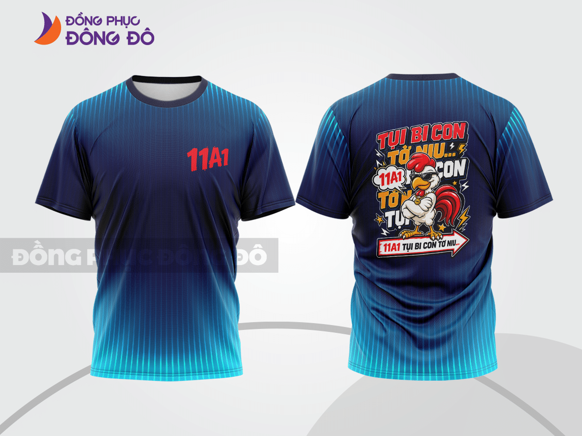Mẫu áo đồng phục lớp cá tính màu xanh navy phối xanh dương thiết kế đồ họa trẻ trung lptd54