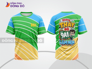 Mẫu áo thun đồng phục lớp màu vàng kem phối xanh lá hình in graphic cá tính lptd67
