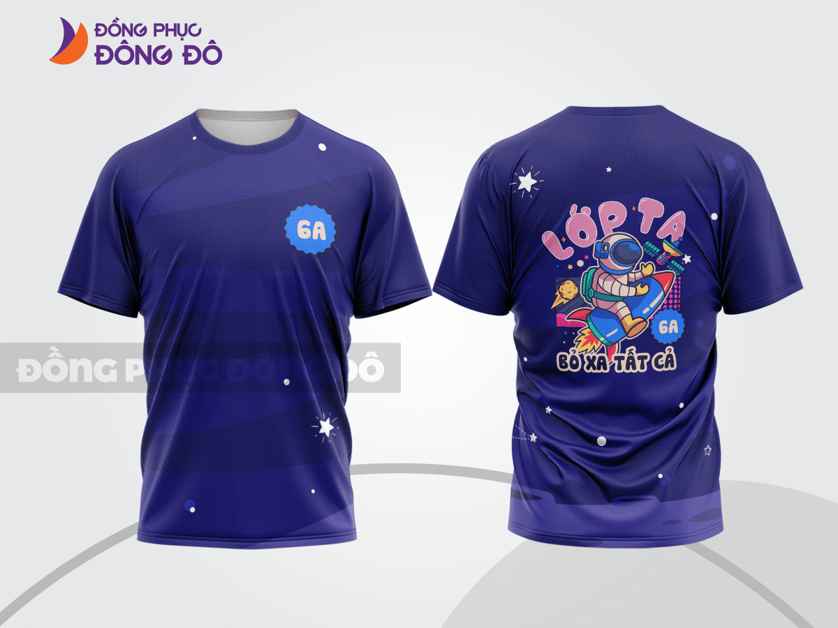 Mẫu áo lớp oversize 3D màu xanh navy phối tím thiết kế đồ họa trẻ trung lptd7