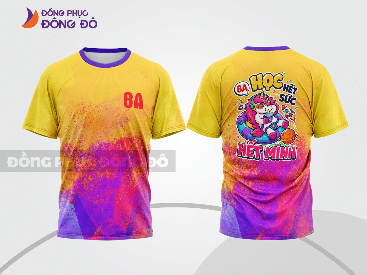 Mẫu T-shirt lớp trẻ trung màu vàng phối đỏ phối mảng màu hiện đại lptd73