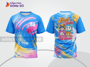 Mẫu áo thun lớp năng động màu xanh cyan phối vàng kem hình in slogan ấn tượng lptd76