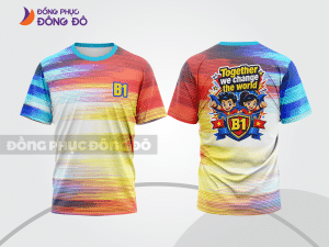 Mẫu T-shirt đồng phục lớp 3D màu hồng phối vàng kem phối màu loang 3D lptd84