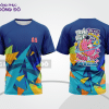 Mẫu áo đồng phục lớp cá tính màu xanh navy phối xanh cyan phối màu loang 3D lptd91