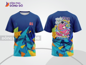 Mẫu áo đồng phục lớp cá tính màu xanh navy phối xanh cyan phối màu loang 3D lptd91