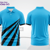 Mẫu áo polo đồng phục công ty màu xanh cyan phối xanh ngọc họa tiết mảng chéo ctpb7501