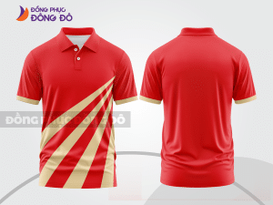 Mẫu áo polo đồng phục thương hiệu màu đỏ phối vàng kem họa tiết mảng màu thể thao ctpb7509