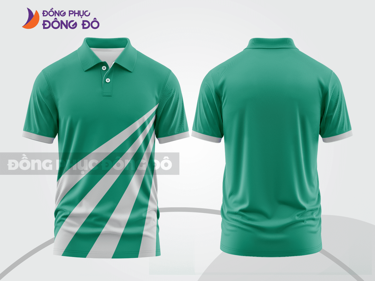 Mẫu đồng phục polo doanh nghiệp màu xanh lá phối xanh ngọc mảng màu cách điệu hiện đại ctpb7517
