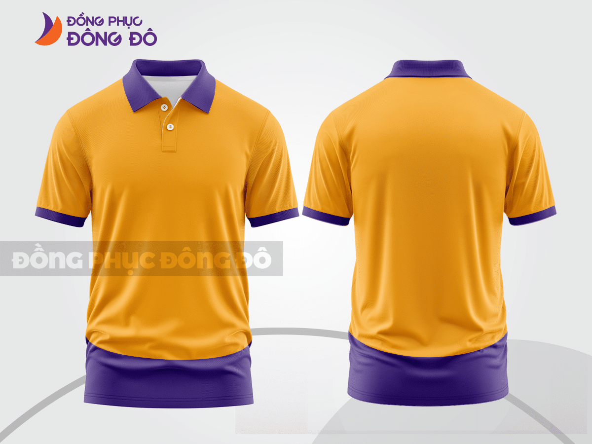 Mẫu áo polo đồng phục doanh nghiệp màu cam phối vàng kem thiết kế phối màu sáng tạo ctpb7552