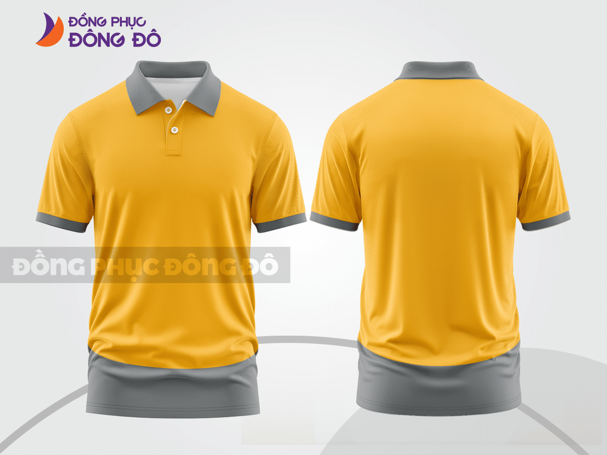 Mẫu áo polo nhân viên văn phòng màu cam phối vàng kem phối màu tương phản thanh lịch ctpb7555