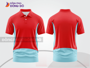 Mẫu áo polo đồng phục doanh nghiệp màu đỏ phối xanh ngọc đường nét chuyển động khỏe khoắn ctpb7569