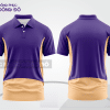 Mẫu áo polo đồng phục nhân viên màu vàng kem phối xanh navy mảng màu cách điệu hiện đại ctpb7571