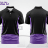 Mẫu áo polo đồng phục nhân viên màu đen phối tím đường nét chuyển động khỏe khoắn ctpb7576