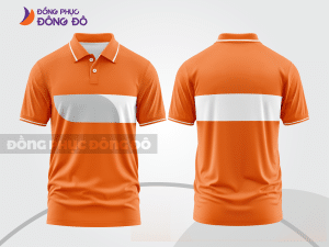 Mẫu áo polo đồng phục văn phòng màu cam phối đỏ họa tiết mảng chéo ctpb7581