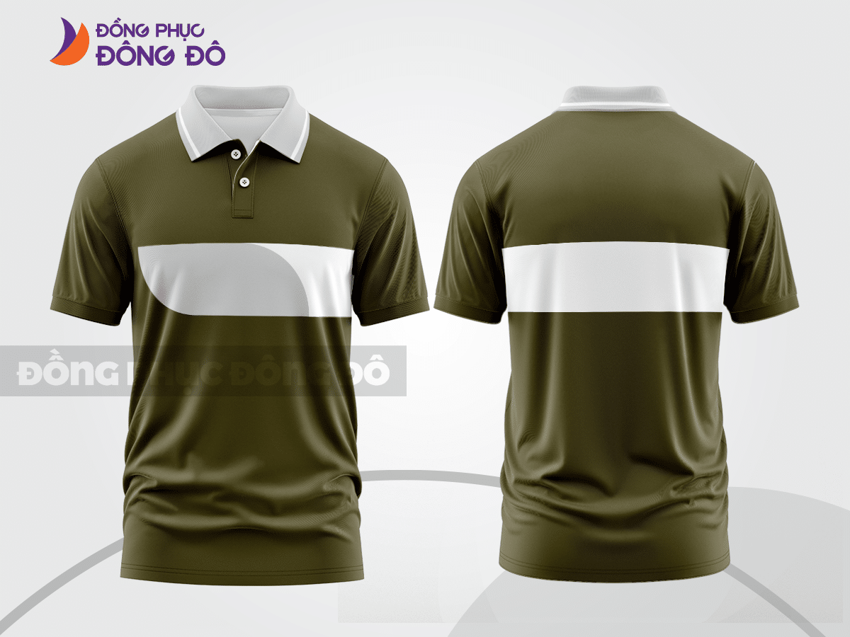 Mẫu áo polo nhóm công ty màu xanh navy phối nâu thiết kế bất đối xứng ctpb7624
