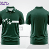 Mẫu áo polo đồng phục thương hiệu màu xanh navy phối xanh rêu thiết kế bất đối xứng ctpb7631
