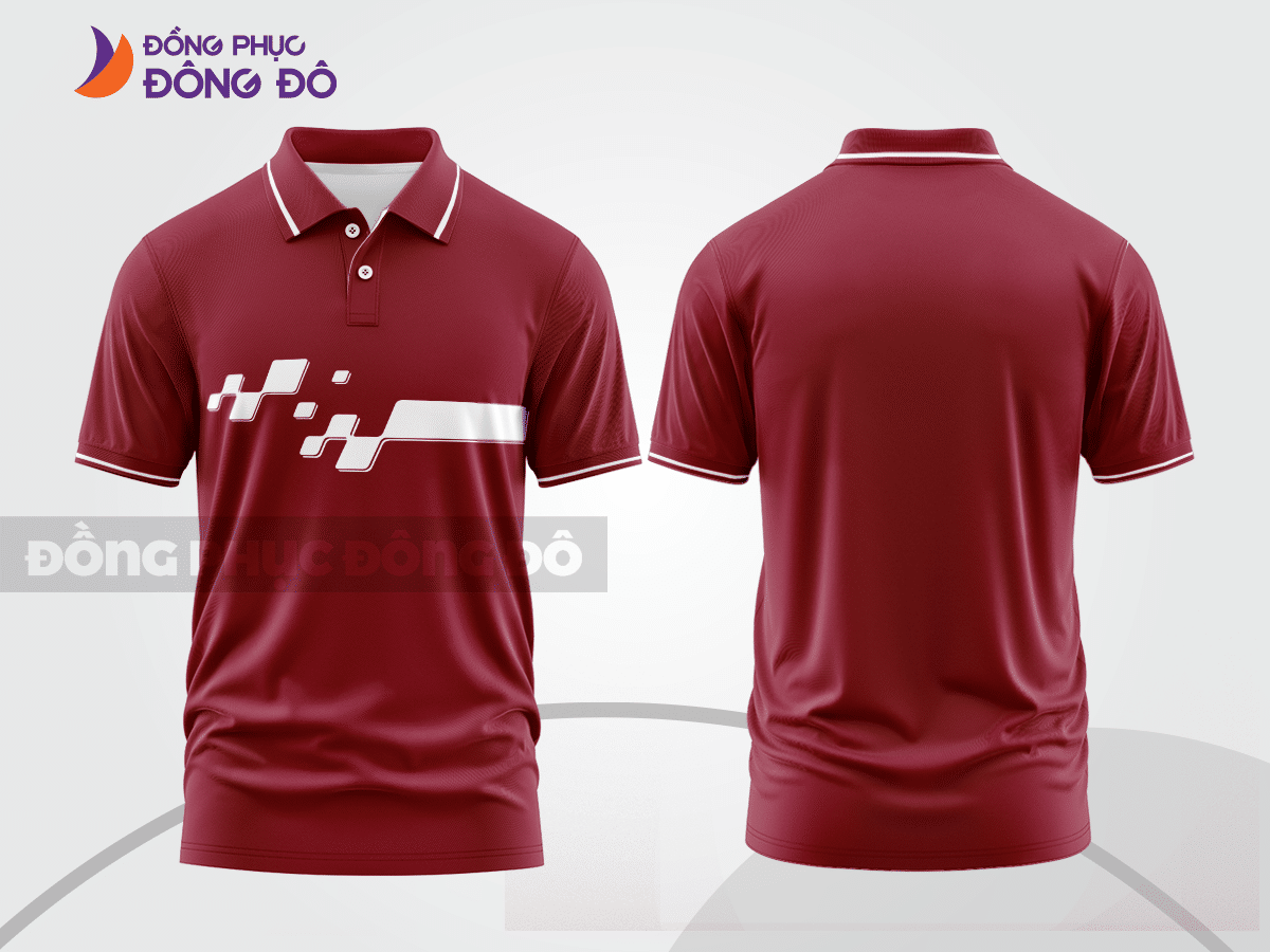 Mẫu áo polo đồng phục doanh nghiệp màu đỏ đô phối nâu phối màu tương phản thanh lịch ctpb7635