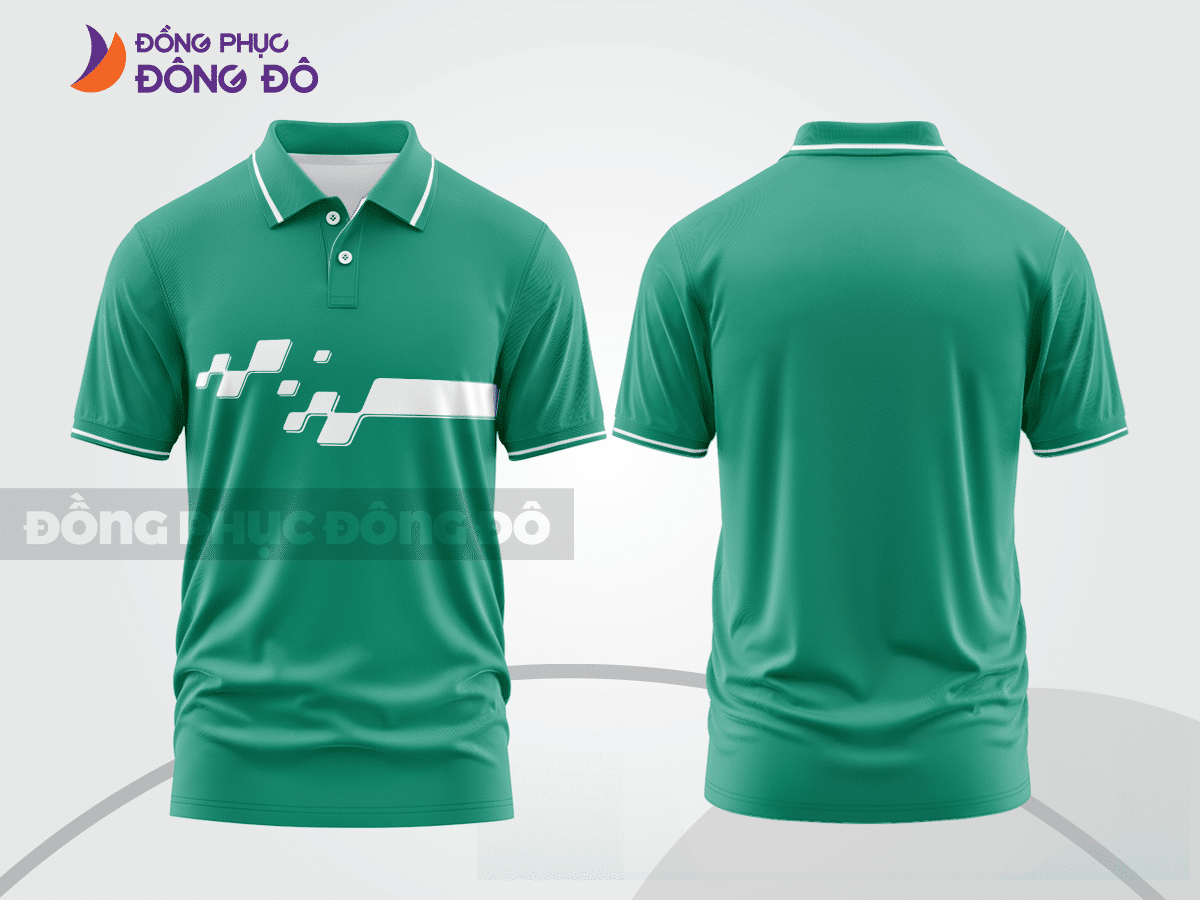 Mẫu áo polo nhóm công ty màu xanh lá phối xanh rêu phối mảng tương phản ctpb7641