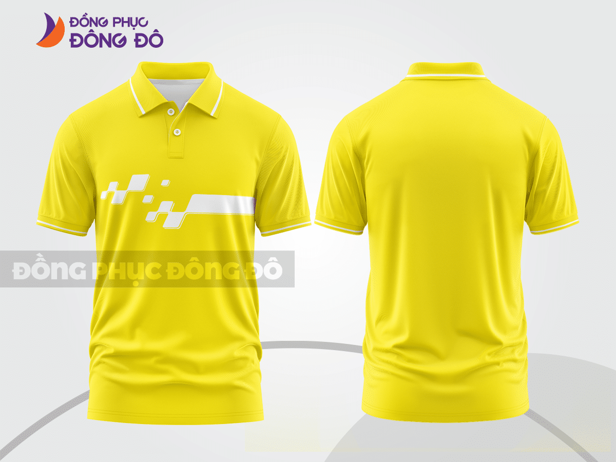Mẫu áo polo công sở màu vàng phối be mảng màu cách điệu hiện đại ctpb7644