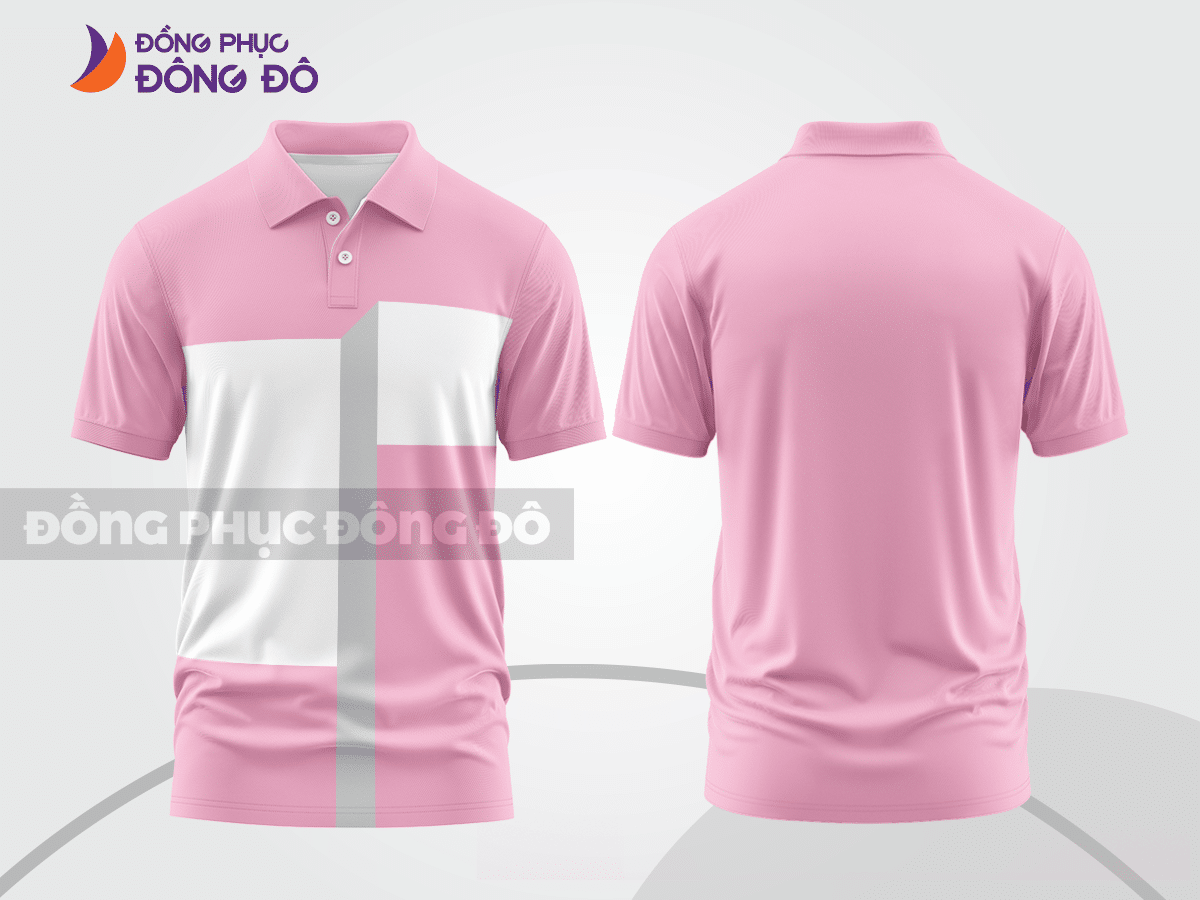 Mẫu áo polo đồng phục doanh nghiệp màu be phối vàng kem phối mảng tương phản ctpb7674