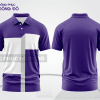 Mẫu áo polo nhân viên văn phòng màu tím phối xanh navy mảng màu cách điệu hiện đại ctpb7677
