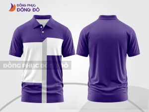 Mẫu áo polo nhân viên văn phòng màu tím phối xanh navy mảng màu cách điệu hiện đại ctpb7677