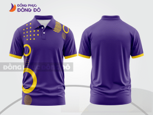 Mẫu áo thun đồng phục cổ trụ màu xanh navy phối tím mảng màu cách điệu hiện đại ctpb7717