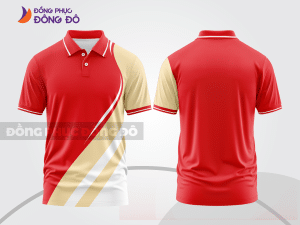 Mẫu áo polo đồng phục doanh nghiệp màu đỏ phối vàng kem thiết kế phối màu sáng tạo ctpb7752
