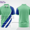 Mẫu áo polo nhân viên văn phòng màu xanh ngọc phối xanh navy họa tiết mảng chéo ctpb7760