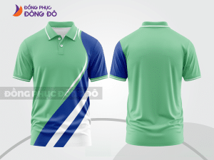 Mẫu áo polo nhân viên văn phòng màu xanh ngọc phối xanh navy họa tiết mảng chéo ctpb7760