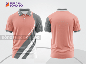 Mẫu đồng phục polo doanh nghiệp màu be phối hồng điểm nhấn hình học trẻ trung ctpb7766