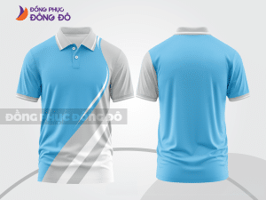 Mẫu áo polo đồng phục công ty màu xanh ngọc phối be họa tiết mảng chéo ctpb7767